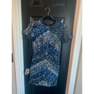 Dress the Population Blue Sequins Short Sleeve New Years Eve Mini Dress-Size XS